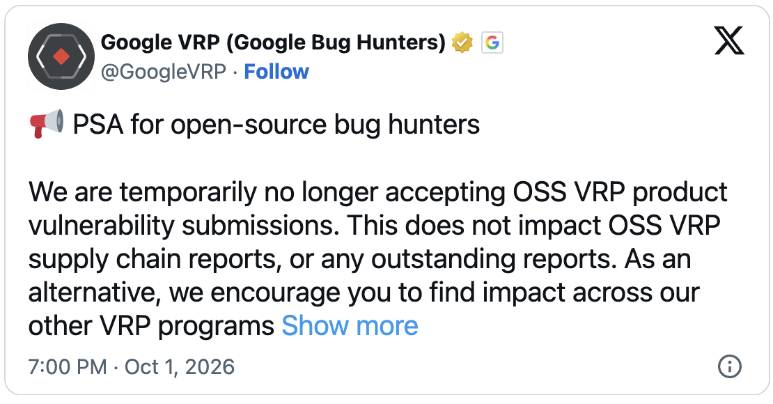 هوش مصنوعی - گوگل برنامه Bug Bounty متن‌باز خود را به خاطر هجوم اسپم‌های هوش مصنوعی متوقف کرد!